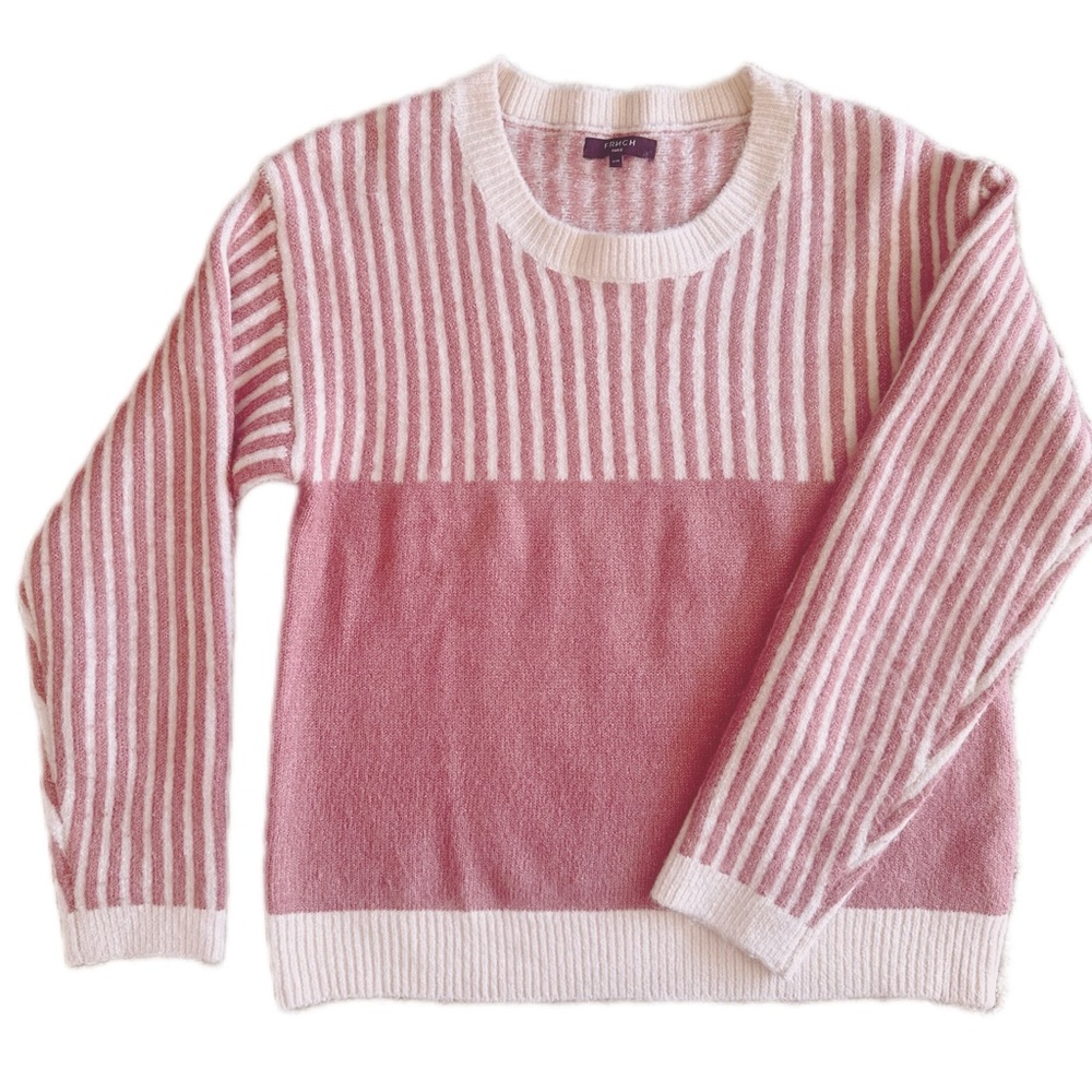 FRNCH Chic Blush and Ivory with shiny sparkle thread Striped Sweater